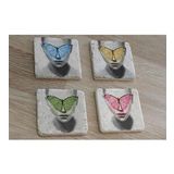 Kelebek Maskeli Kadın Doğal Taş Bardak Altlığı 4'lü set - Natural Stone Coasters