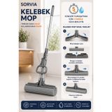 Kelebek Mop Kendinden Sıkmalı PVA Sünger Mop 124 cm Çelik Saplı Yer Silme ve Zemin Temizlik Mopu Kıl Tüy Toz Toplayan Temizlik Seti