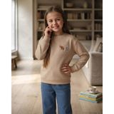 Kelebek Nakışlı Kız Çocuk Latte Renk Şardonlu Sweatshirt Rahat Kalıp