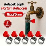 Kelebek Saplı Hortum Kelepçesi [5 ADET] 16X25 Mm Vidalı Paslanmaz Çelik Ayarlanabilir Boru Klipsi