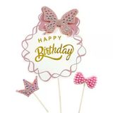 Kelebek Taşlı Happy Birthday Lüx Pasta Süsü
