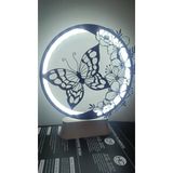 Kelebek ve Çiçek Desenli LED Gece Lambası, Yuvarlak Akrilik | 3D Işıklı Tasarım, Masa Lambası, Dekoratif Aydınlatma, Beyaz LED Işık, Oturma Odası Dekoru