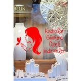 Kelebek ve Kadın Tasarım Kadınlar Günü Cam Vitrin Sticker, 8 Mart Özel İndirim Yazılı, 60 cm (Kırmızı)