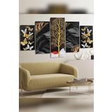 Kelebek Yapraklar Ağaç 5 Parça Kanvas - Canvas Tablo