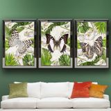 Kelebekler ve Çiçekler Temalı Aynalı Çerçeveli 3 lü Kanvas Tablo Seti 150x70 cm SETS0254