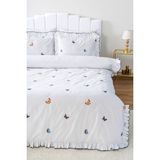 Kelebekli Çift Kişilik Nakışlı %100 Pamuklu Nevresim Takımı & Çeyiz Seti - Ekru - 200 x 220 cm
