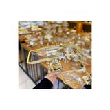 Kelebekli Gold Döküm Ayaklı Sunumluk Kurabiyelik Cam Dikdörtgen
