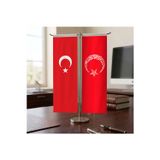Kelime-i Tevhid Ayyıldız Kırmızı ve Türk Bayrağı Kırlangıç T tipi Masa Bayrak Takımı