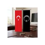 Kelime-i Tevhid Ayyıldız Siyah ve Türk Bayrağı Kırlangıç T tipi Masa Bayrak Takımı