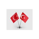 Kelime-i Tevhid Besmele Ayyıldız ve Türk Bayrağı İkili Saten Masa Bayrağı Takımı