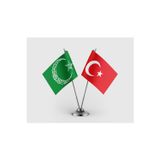 Kelime-i Tevhid Besmele Ayyıldız Yeşil ve Türk Bayrağı İkili Saten Masa Bayrağı Takımı