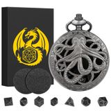Keller & Weber Mini DND Zar Seti Steampunk İçi Boş Ahtapot Cep Saati Kabuk Kılıf, 7 adet Çok Yüzlü Metal D&D Zar Seti, Hediye Kutusu ile Zindanlar ve Ejderhalar Hediyeleri, Rol Yapma Tahtası Oyunları Aksesuarları
