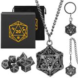 Keller & Weber Taşınabilir Anahtarlık Kolye Cep Zinciri Hollow D20 Metal Kasa ile Mini DND Zar Seti, Küçük 7 adet Çok Yüzlü Metal D D Zar Seti, Hediye Kutusu ile DND Hediyeleri, Rol Yapma Masa Oyunları