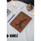Kemal Atatürk Temalı Ahşap Kapaklı Defter - Kareli Defter - Ajanda - Okul Defteri (A5 - 120 Sayfa)