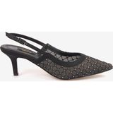 Kemal Tanca Kadın Slingback Fileli Taş Detaylı 7,5cm Topuklu Ayakkabı 2275 - Siyah
