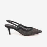 Kemal Tanca Kadın Slingback Fileli Taş Detaylı 7,5cm Topuklu Ayakkabı 2275