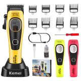 KEMEI 1920 profesyonel saç kesme makinesi, erkekler için, 4500 mAh berber makası, saç kesimi için, akülü saç kesme makinesi, şarj tabanı ve 2 modüler kapaklı, DLC bıçak