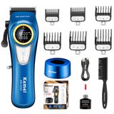 KEMEI 2242 profesyonel saç kesme makinesi, erkekler için akülü berber kesme makinesi, LED ekran ve şarj tabanı, saç kesme aletleri, 9000 RPM süper tork motoru, mavi