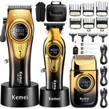 KEMEI Erkekler için Profesyonel Saç Kesme Makineleri, Akülü Berber Makası ve Düzeltici Seti KM-1691 KM-1677 Saç Kesme Makinesi, KM-T228 Elektrikli Tıraş Makinesi, Yedek Başlıklar ve Kılavuz Tarakları