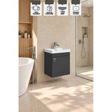 Kemer 50 Cm, Alt Banyo Dolabı, Lavabolu, Antrasit, Kapaklı Banyo Dolabı, Seramik Lavabo Dahil, Mdf