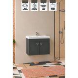 Kemer 60 Cm, Alt Banyo Dolabı, Lavabolu, Antrasit, Kapaklı Banyo Dolabı, Seramik Lavabo Dahil, Mdf