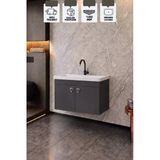 Kemer 80 Cm, Alt Banyo Dolabı, Lavabolu, Antrasit, Kapaklı Banyo Dolabı, Seramik Lavabo Dahil, Mdf