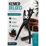 Kemer Delgeci Deri Delik Açma Aparatı 6 Başlıklı Profesyonel Kemer Delik Açıcı Pense - 1 adet - Siyah