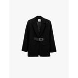 Kemer Detaylı Geniş Yaka Uzun Kollu Blazer Ceket