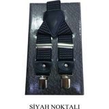 Kemer Dünyası Metal Klipsli Lüx Pantolon Askısı Siyah Noktalı - Siyah Puantiyeli