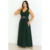 Kemeri Taşlı Krep Kolsuz Abiye Elbise 2789 - Zümrüt - 40