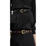 Kemerix %100 Hakiki Deri Gold Tokalı 2'li set Kroko Desenli 3 cm kadın kemer Siyah-Kahve