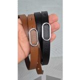 Kemerix %100 Hakiki Deri Gümüş Tokalı İnce Siyah-Taba 2'li Kemer Set