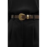 Kemerix Hakiki Deri Tasarım Antik Kaplamalı Acı Kahve Kemer, 2.4 cm, Kadın, 3XL Beden