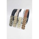 Kemerix Kadın Çift Yönlü İnce Kemer Set, Siyah-Beyaz-Vizon-Taba, Gold Tokalı, XS Beden Çift Yönlü İnce Kemer Set