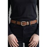 Kemerix%100 Hakiki Deri Kadın Eskitme Tokalı Kemer, 2.8 cm, Taba-Kalay, XL
