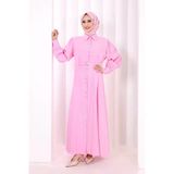 Kemerli Kloş Elbise 7073 Pembe