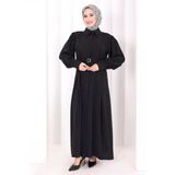 Kemerli Kloş Elbise 7073 Siyah