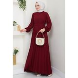 Kemerli Piliseli Aerobin Elbise Bordo HM2339 - 4XL