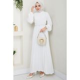 Kemerli Piliseli Aerobin Elbise Ekru HM2339 - XL