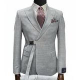 Kemerli Tasarım Erkek Takım Elbise, Slim Fit, Gri (gri, 48)