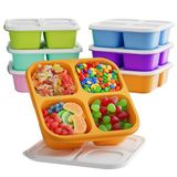 KEMETHY 6 Adet Bento Atıştırmalık Kabı, Yeniden Kullanılabilir 4 Bölmeli Kapaklı Yiyecek Saklama Kabı, Bölünmüş Öğle Yemeği Konteyneri, Dondurucu, Mikrodalga ve Bulaşık Makinesinde Yıkanabilir (6