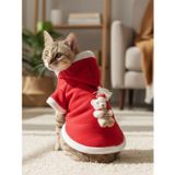 Kemique Bear Snow Kırmızı Xmas Kedi Kıyafeti | Kapüşonlu Polar Noel Sweatshirt | Küçük Irklar İçin