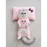 Kemique Pinkie Mouse Kedi Uyku Seti | Pembe Kalın Penye Kedi Tulumu ve Kurdele Detaylı Mini Yastık | 2 Parça