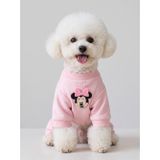 Kemique Pinkie Mouse Köpek Tulumu | Pembe Kalın Penye Köpek Kıyafeti | Sevimli Fare ve Kurdele Detaylı