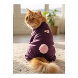 Kemique Ponpon Detaylı Kedi Tulumu | Şardonlu Polar Kumaş | Mor Renk
