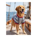 Kemique Yacht Club Marin Çizgili Orta ve Büyük Irk Köpek Tişörtü | Lacivert Kırmızı Yazlık Köpek Kıyafeti