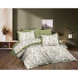 KemTeks Home Collection - Bahar %100 Pamuk 6 Parça Çift Kişilik Nevresim Takımı – Çift Renk Tasarım - Yağ Yeşili - 220 x 240 cm