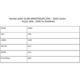 Kendal KDL643 Ledli Glob Armatürler 20W – 1650 Lümen – Güçlü 20W - 4000K - Doğal Beyaz