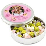 Kendi Fotoğrafınızla Kadınlar Günü Hediyesi Çifte Kavrulmuş Lokum (Metal Yuvarlak Kutu) 300g Model 2