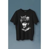 Kendim Seçtim Atatürk Çanakkale Silüet Tipografi Mustafa Kemal Cumhuriyet Baskılı Tişört T-Shirt - Siyah